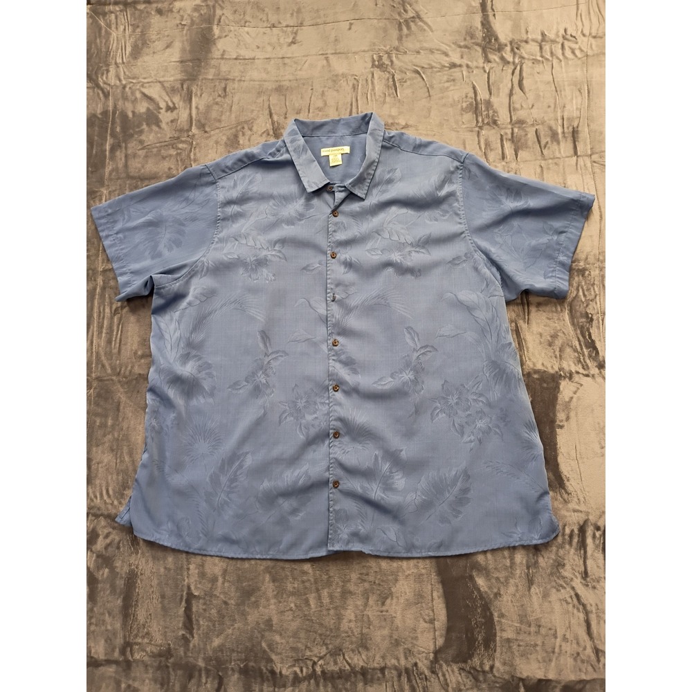 Island Passport Men's Blue‎ Tropical Leaf Print Short Sleeve Button Up Shirt 3XL